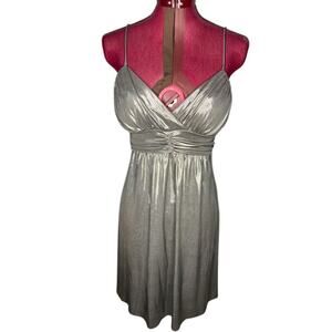 Y2k slip dress formal party silver lamae